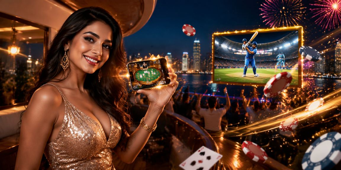 Indian cricket betting scene with vibrant neon lights