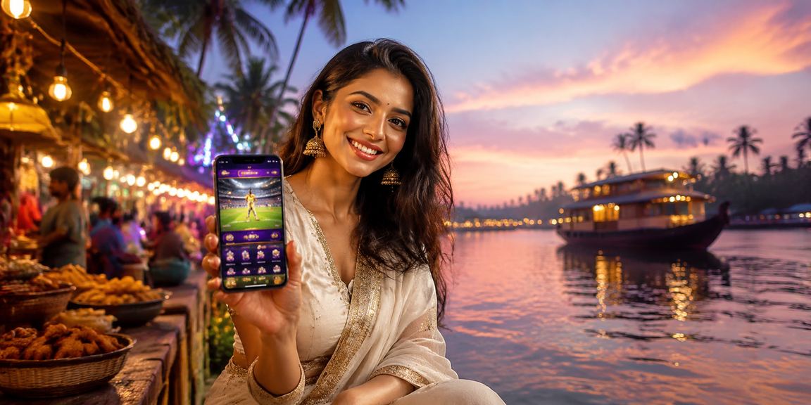 Night market with cricket betting themes in Kerala backwaters