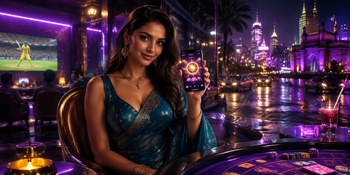 Mumbai cricket betting scene with vibrant neon lights